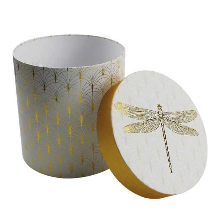 Round Cardboard Hat Boxes With Full Gold Foil Pattern